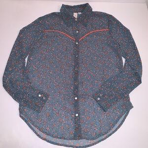 Robin-K Sheer Floral‎ Western Button Down Blouse Sm